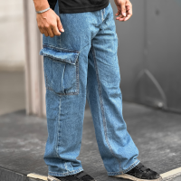 Light Blue 6-Pocket Denim Baggy Pants, STUNNER  MART